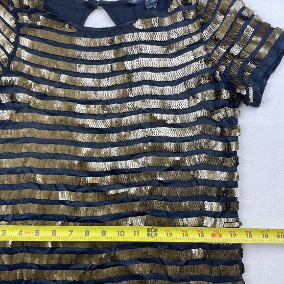 French Connection SERPENT SEQUIN Women’s Short Sleeve Mini Dress Black Gold-6 - Picture 8 of 12